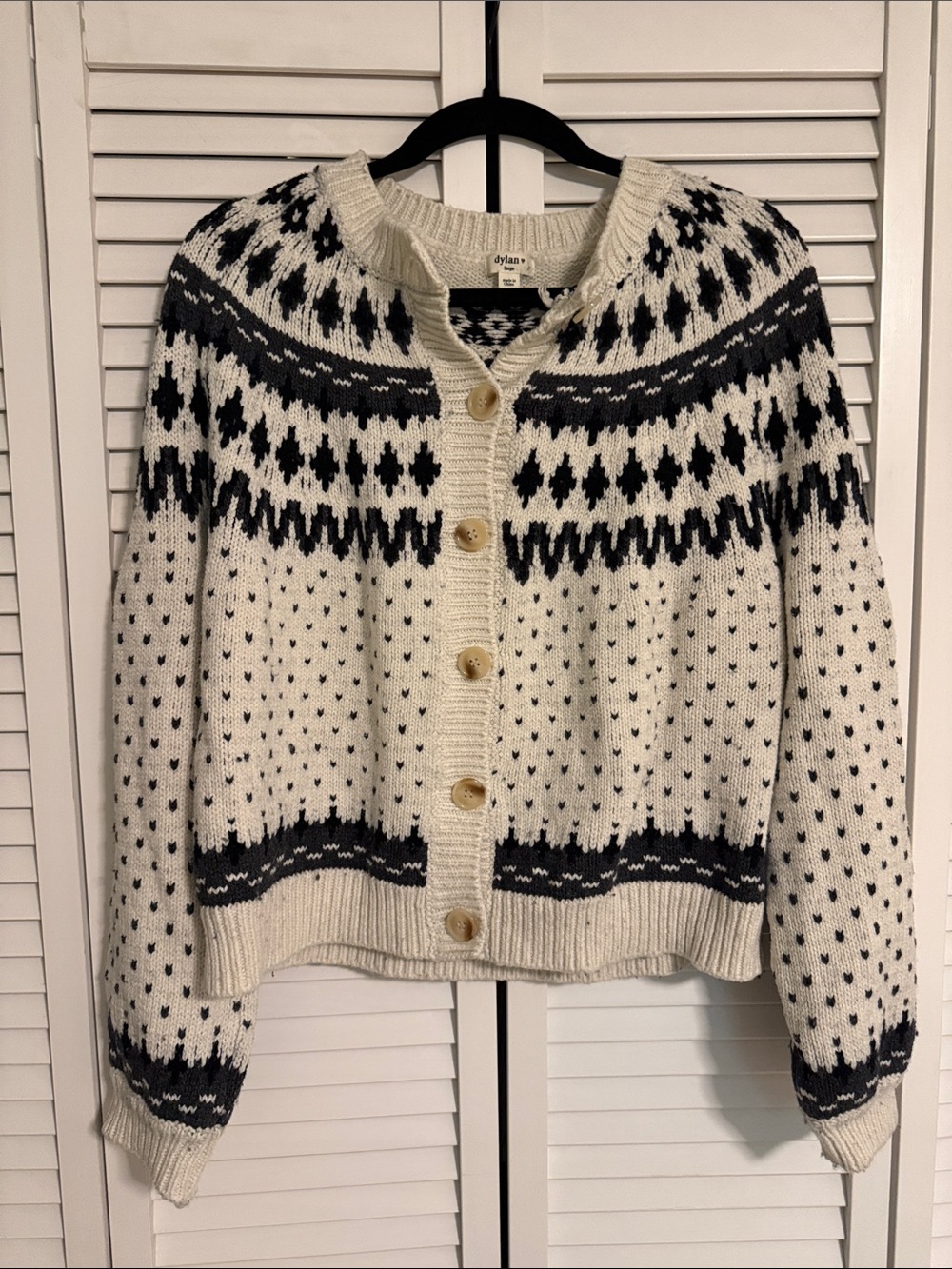 dylan Cream and Black Fair Isle Cardigan Sweater